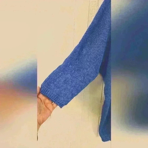 Eloquii Blue Crochet Knit V-neck 3/4 Sleeve Cotton Blend Sweater Size 18/20 EUC - Picture 3 of 11